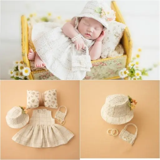 Baby Girl Chanel Inspired Dress Set - With Pearls & Handbag